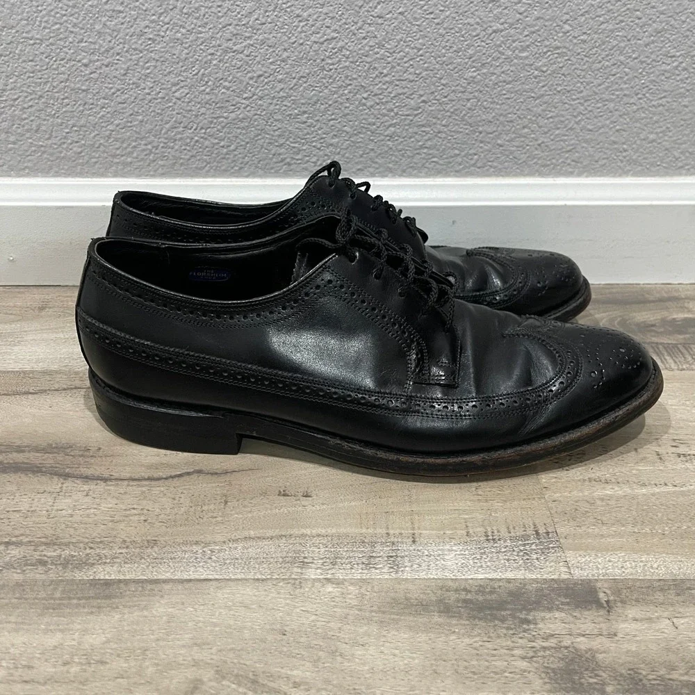 Florsheim Oxford Shoes Men Size 11.5 C Black Cortez Leather Wingtip Brogue 20804